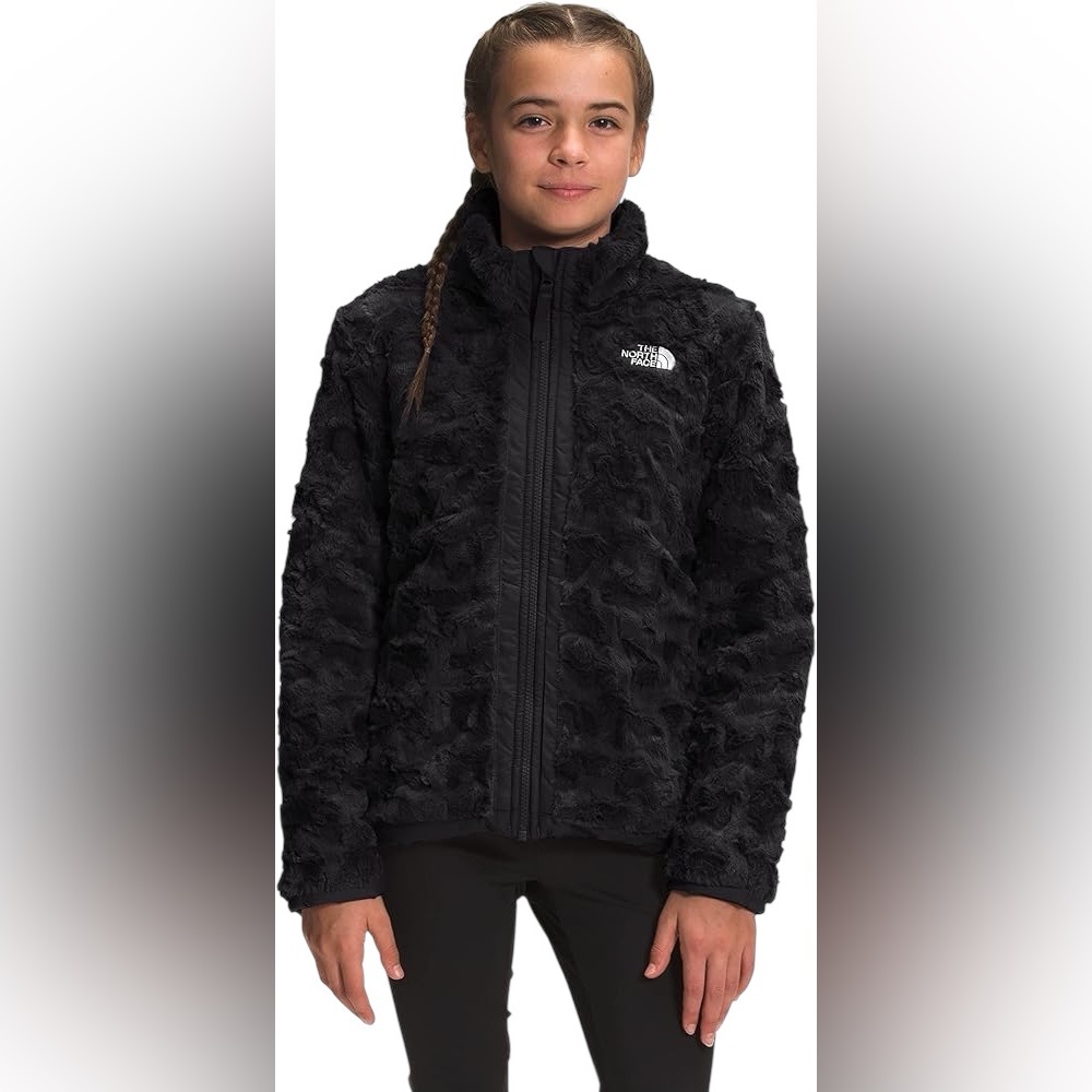 The North Face Girls Reversible Black Sherpa Fleece Puffer Jacket Size S 7/8